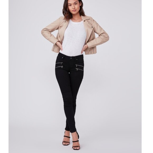 NEW Cond PAIGE Zip Pockets Transcend Edgemont Mid-Rise Ultra Skinny Jeans Black - Picture 4 of 10